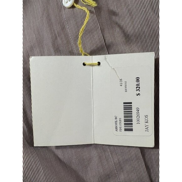 Jay Kos fine striepe Shirt sz 41 16 US M NWT bronw white $ 320 Made in England - Picture 3 of 7